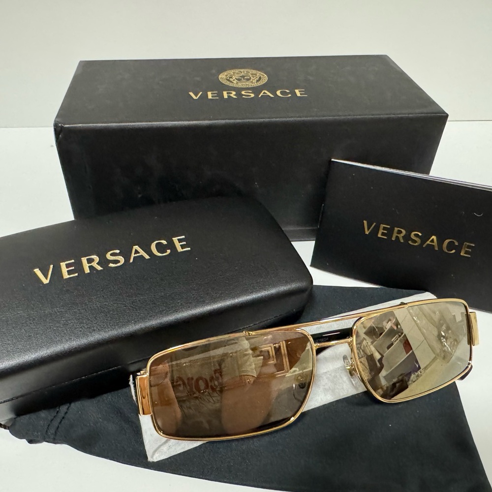 Versace Gold Rectangular Sunglasses - image 1